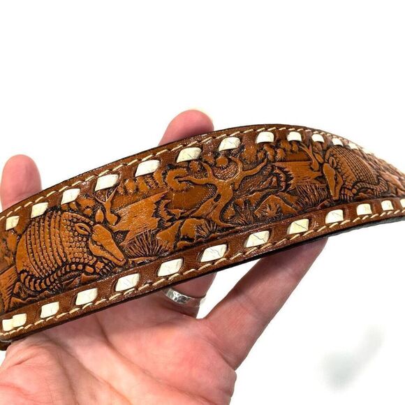FORT WORTH LEATHER Armadillo Hand Tooled Belt - Picture 3 of 8